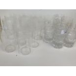 Set of 12 small etched glass tumblers and a set of 6 crystal small tumblers (18) (Condition no signs