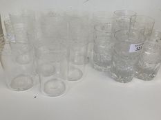 Set of 12 small etched glass tumblers and a set of 6 crystal small tumblers (18) (Condition no signs