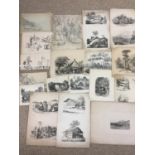 Large quantity of C19th country scene pencil studies and prints, one with cattle