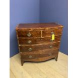 Late Regency cross banded mahogany bow front chest 2 short and 3 long graduated drawers 101cmL x 102