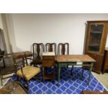 Glazed top corner cabinet, pitch pine marble topped pot cupboard, various chairs, occasional