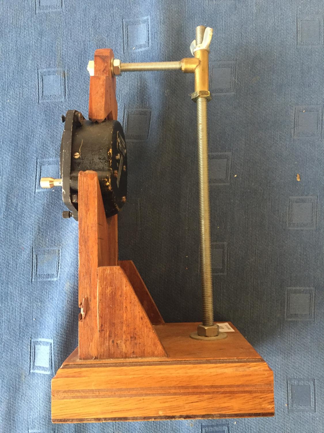 Pre-war Smiths 8 day aircraft clock with time/trip dial 8 cm d mounted on a wooden display stand, - Image 2 of 5