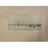Unframed black and white maritime engraving, signed in pencil on mount, Rowland Langmaid 17 x 35