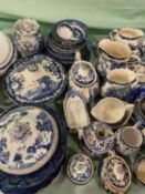 Quantity of blue and white china including Royal Worcester Avon scenes, Burleigh ware Willow, Ye old