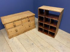 Pine chest of 2 short and 1 long drawer, 88cmL x 51cmH, and pigeon holes