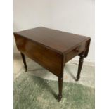 Victorian oblong Pembroke table with single drawer on turned legs to casters, 92cmL x 105cm, (