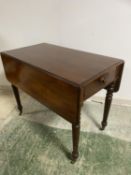 Victorian oblong Pembroke table with single drawer on turned legs to casters, 92cmL x 105cm, (