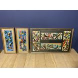 Three framed and glazed mixed media on paper brightly coloured studies of birds, all signed,