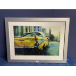 Paul Lemon framed study print of a 1950 car in a Cuban street scene, 49 x 69cm