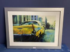 Paul Lemon framed study print of a 1950 car in a Cuban street scene, 49 x 69cm