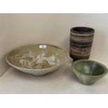Two signed Studio Pottery bowls, 27cm & 14cm D (condition the small one with a small rim chip, the