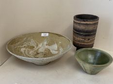 Two signed Studio Pottery bowls, 27cm & 14cm D (condition the small one with a small rim chip, the