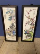 Pair Chinese ceramic plaques mounted in wooden frames each 50 x 18cm (condition good) (modern)