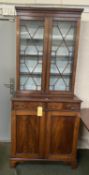 Two piece mahogany part glazed cabinet, modern, 83cmW x 210cmH