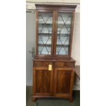 Two piece mahogany part glazed cabinet, modern, 83cmW x 210cmH