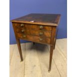 George lll figured mahogany ladies writing table with leather inset to top supported by 4 slender