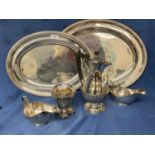 Pair good quality silver plate oval platters Carrington, 130 Regent St. London, the larger one 46cmL