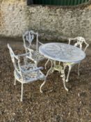 Small circular white garden table and chairs