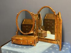 C19th inlaid figured mahogany oval toilet mirror (drawer knob and escutcheon missing; and a walnut 3