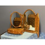 C19th inlaid figured mahogany oval toilet mirror (drawer knob and escutcheon missing; and a walnut 3