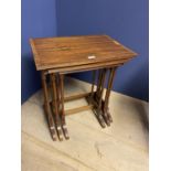 Nest of 3 cross banded mahogany occasional tables on spider legs, 51L x 36cmW (condition general