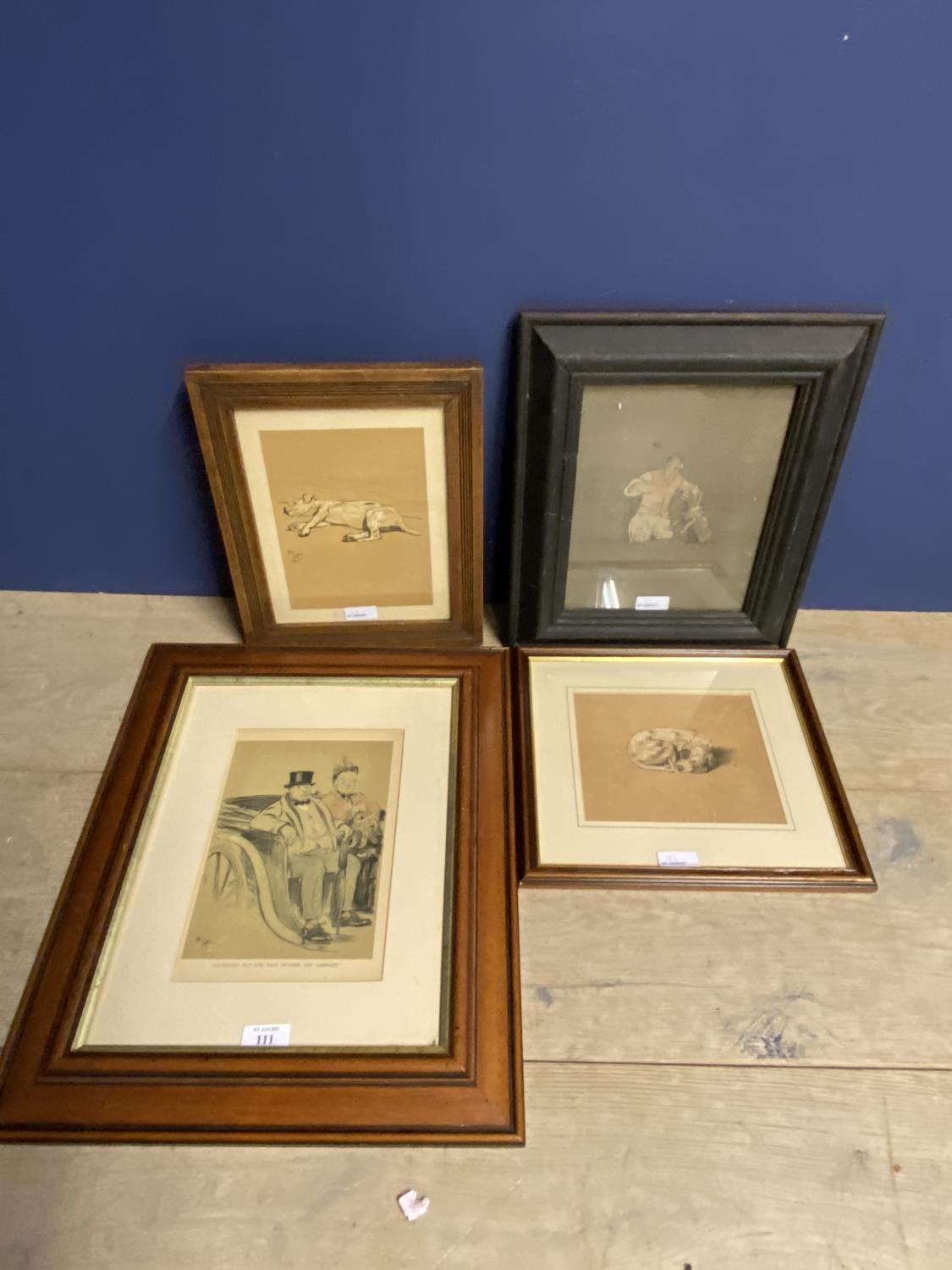 Four early C20th framed Cecil Aldin dog book plates