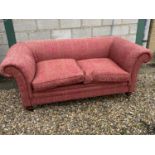 Traditional 2 seater chesterfield settee with loose seat cushions on castors, approx. 190cm Long (