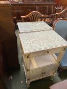 Pair of French style white painted bedside tables
