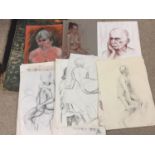 Large qty of unframed artist sketches, nude and male and female portraits by various artists, some