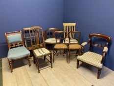 Seven Victorian and Edwardian chairs and another modern (condition, general wear)