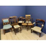 Seven Victorian and Edwardian chairs and another modern (condition, general wear)
