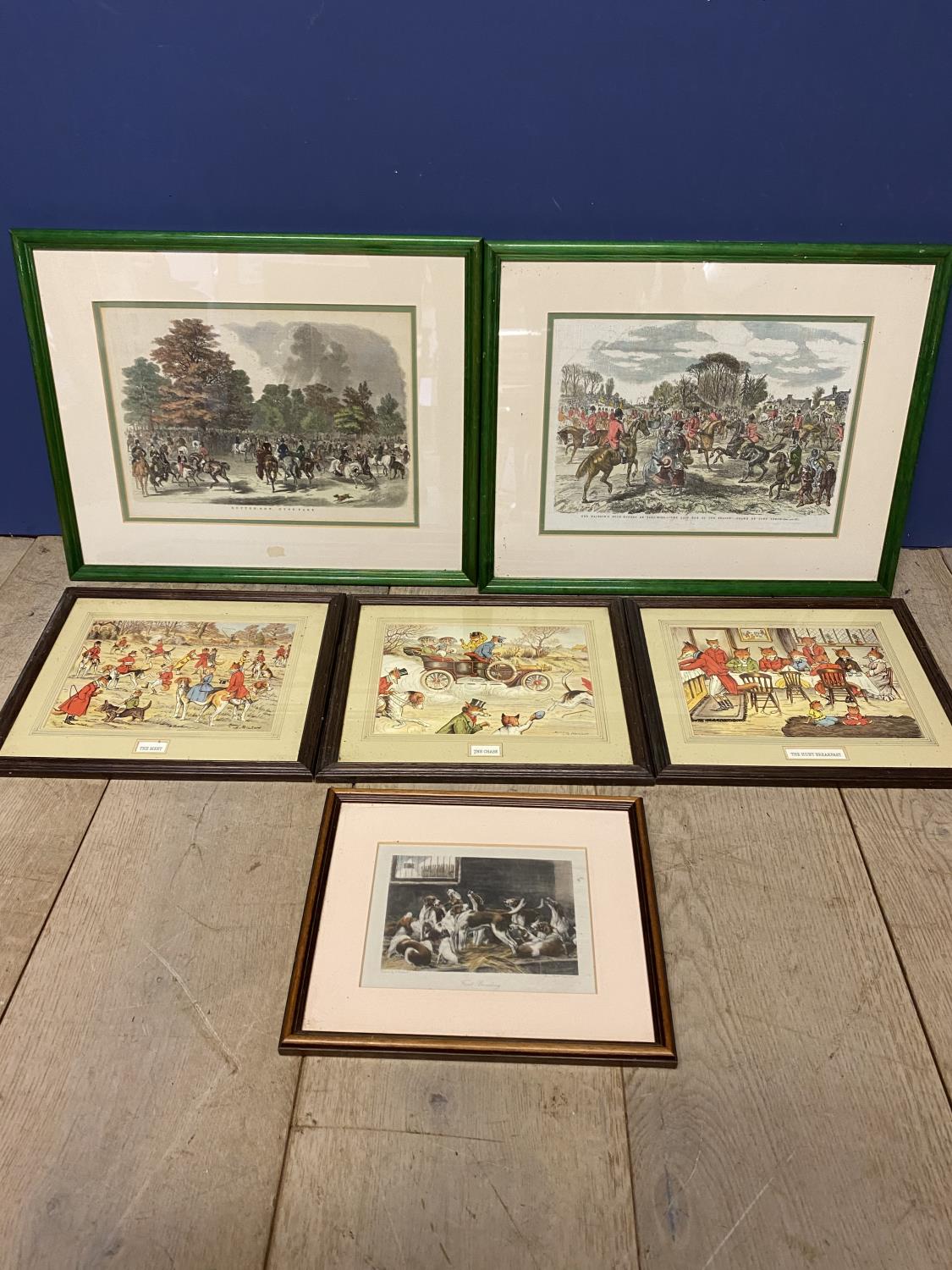 Pair of framed and glazed coloured hunting prints, one after John Leech, the other After Herring -