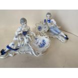 Pair of Dresden table salts, 17cm L (good condition)