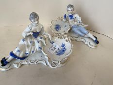 Pair of Dresden table salts, 17cm L (good condition)