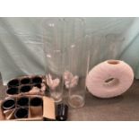 6 tall glass cylindrical flower vases including 2 pairs and 2 similar (tallest 80cm) (condition,