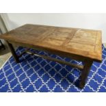 French chestnut extending refectory oblong dining table, 259 extended x 77cmH x 85cmW (old worm
