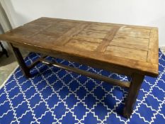 French chestnut extending refectory oblong dining table, 259 extended x 77cmH x 85cmW (old worm