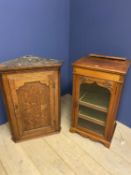 George III oak hanging corner cupboard 68cm W x 97cmH, and a Victorian walnut glazed music