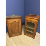 George III oak hanging corner cupboard 68cm W x 97cmH, and a Victorian walnut glazed music