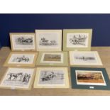 Collection of mounted horse racing and hunting of Snaffles prints, bookplates, unframed