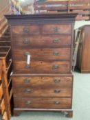 George III mahogany chest on chest of 2 short and 6 long graduated drawers, 111cmW x 187cmH (