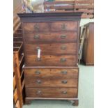 George III mahogany chest on chest of 2 short and 6 long graduated drawers, 111cmW x 187cmH (