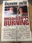 An unframed film poster for 1988 crime film Mississippi, burning, with Gene Hackman and William
