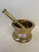 Heavy polished brass pestle and mortar 13cm D Good condition, old minor wear