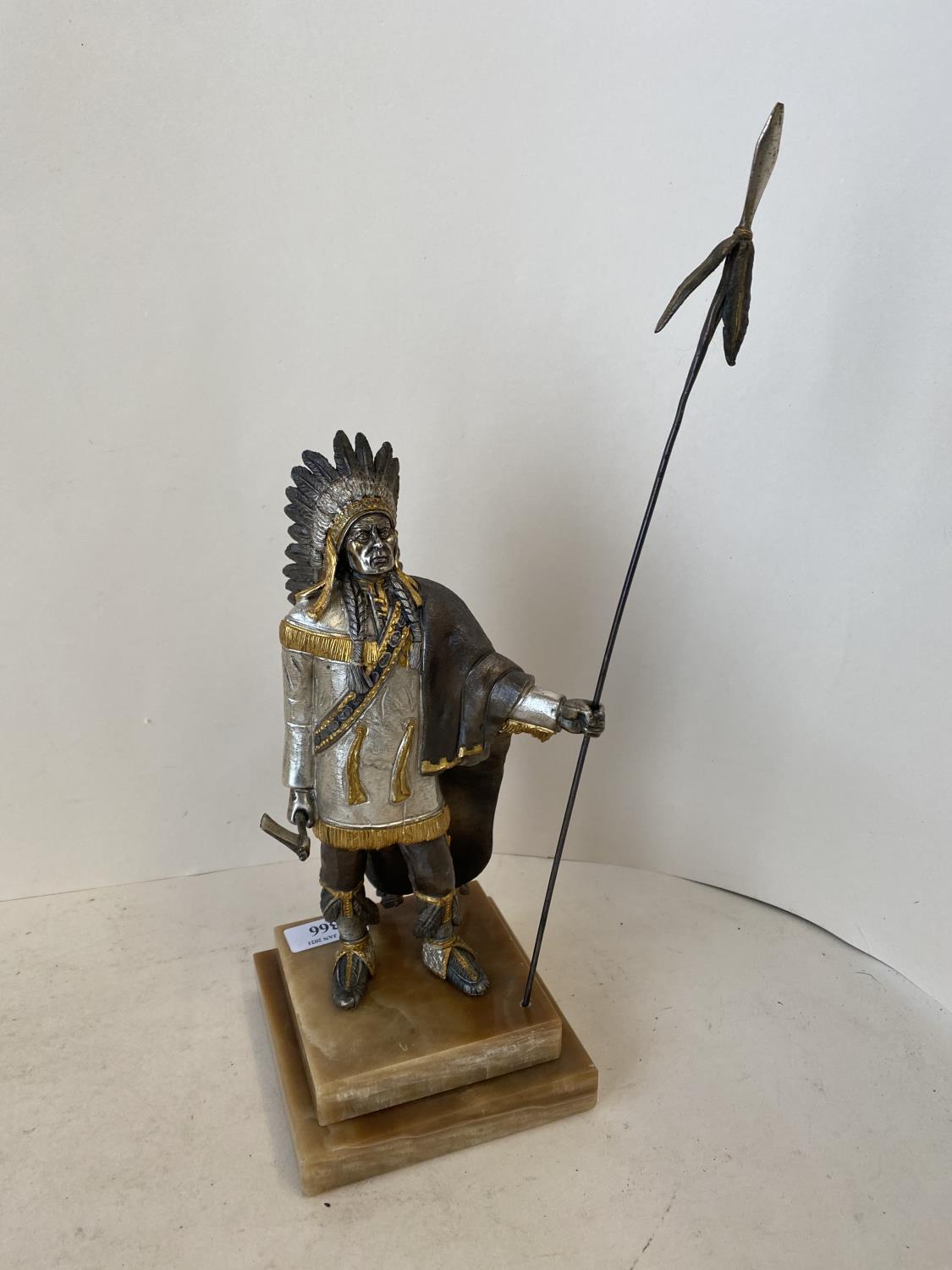 Unusual Good quality metal figure of a Red Indian warrior, intricately carved and decorated with a - Image 4 of 4