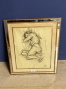 Watercolour wash Portrait of a female recumbent nude 34 x 27.5cm