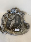 Art Nouveau pewter dish, max width 28cm, 24cm high mx (condition, generally polished rubbed)