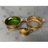 Pair of Hallmarked silver Art Nouveau coasters, one with green glass bowl, silver weight 21 ozt,