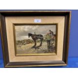 C19th, Italian, Oil on wooden board, titled Cavallo Con Carretto (horse and cart) signed lower right
