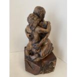 Rustic heavy study of an embracing couple 35 cm H